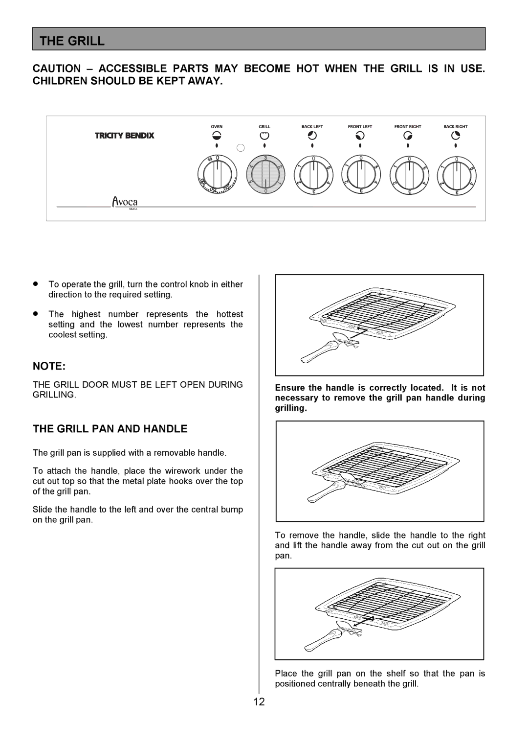 Tricity Bendix SB416 installation instructions Grill PAN and Handle 