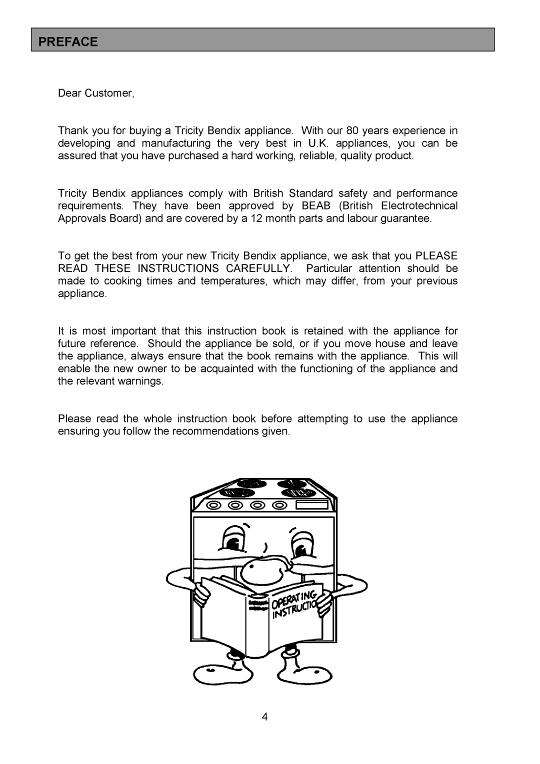 Tricity Bendix SB416 installation instructions Preface 