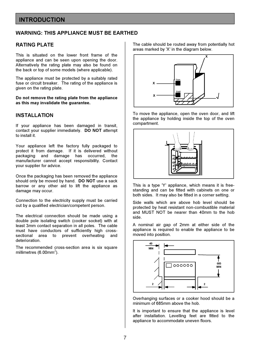 Tricity Bendix SB416 installation instructions Introduction, Rating Plate, Installation 