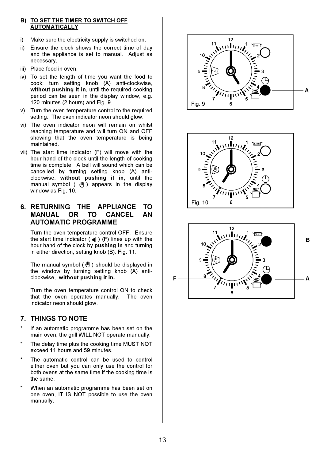 Tricity Bendix SB431 installation instructions Things to Note, To SET the Timer to Switch OFF Automatically 