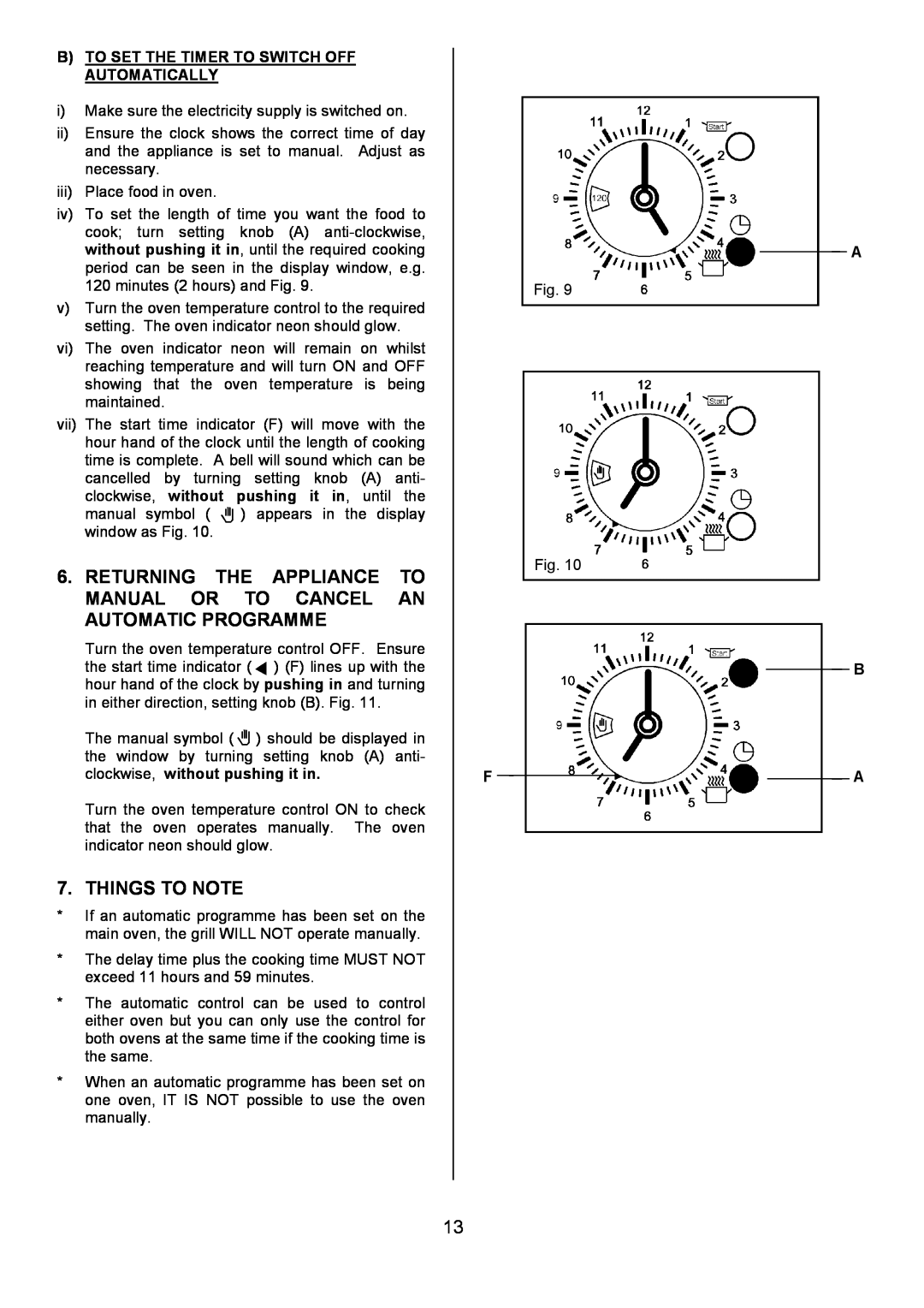 Tricity Bendix SB431 installation instructions Things To Note, B To Set The Timer To Switch Off Automatically, A B A 