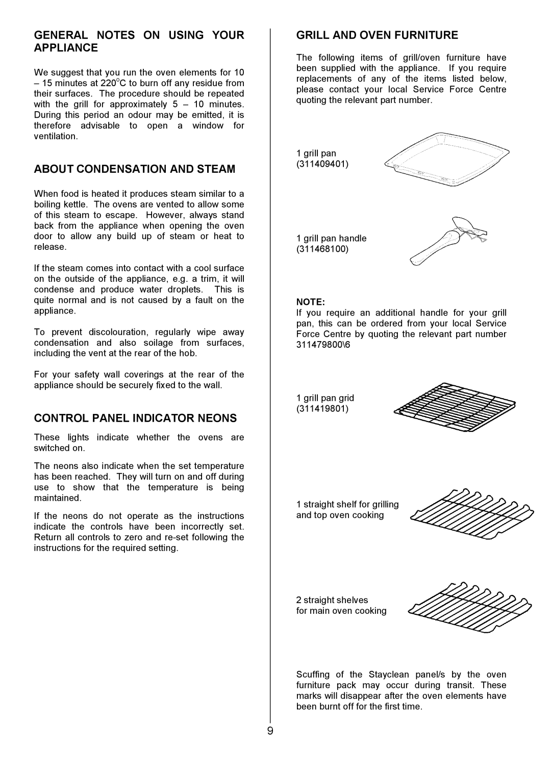 Tricity Bendix SB432 General Notes on Using Your Appliance, About Condensation and Steam, Control Panel Indicator Neons 