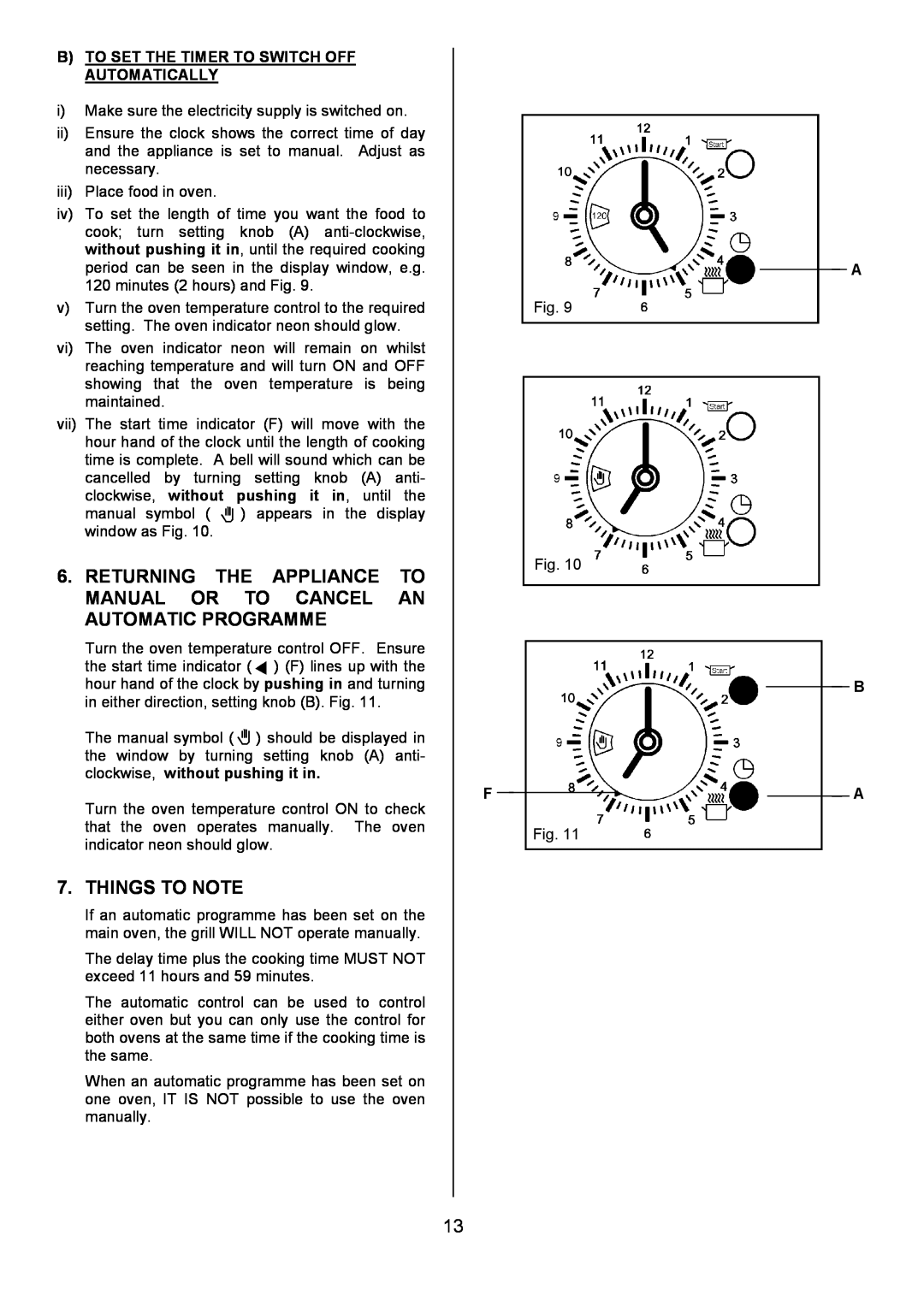 Tricity Bendix SB432 installation instructions Things To Note, B To Set The Timer To Switch Off Automatically, A B A 