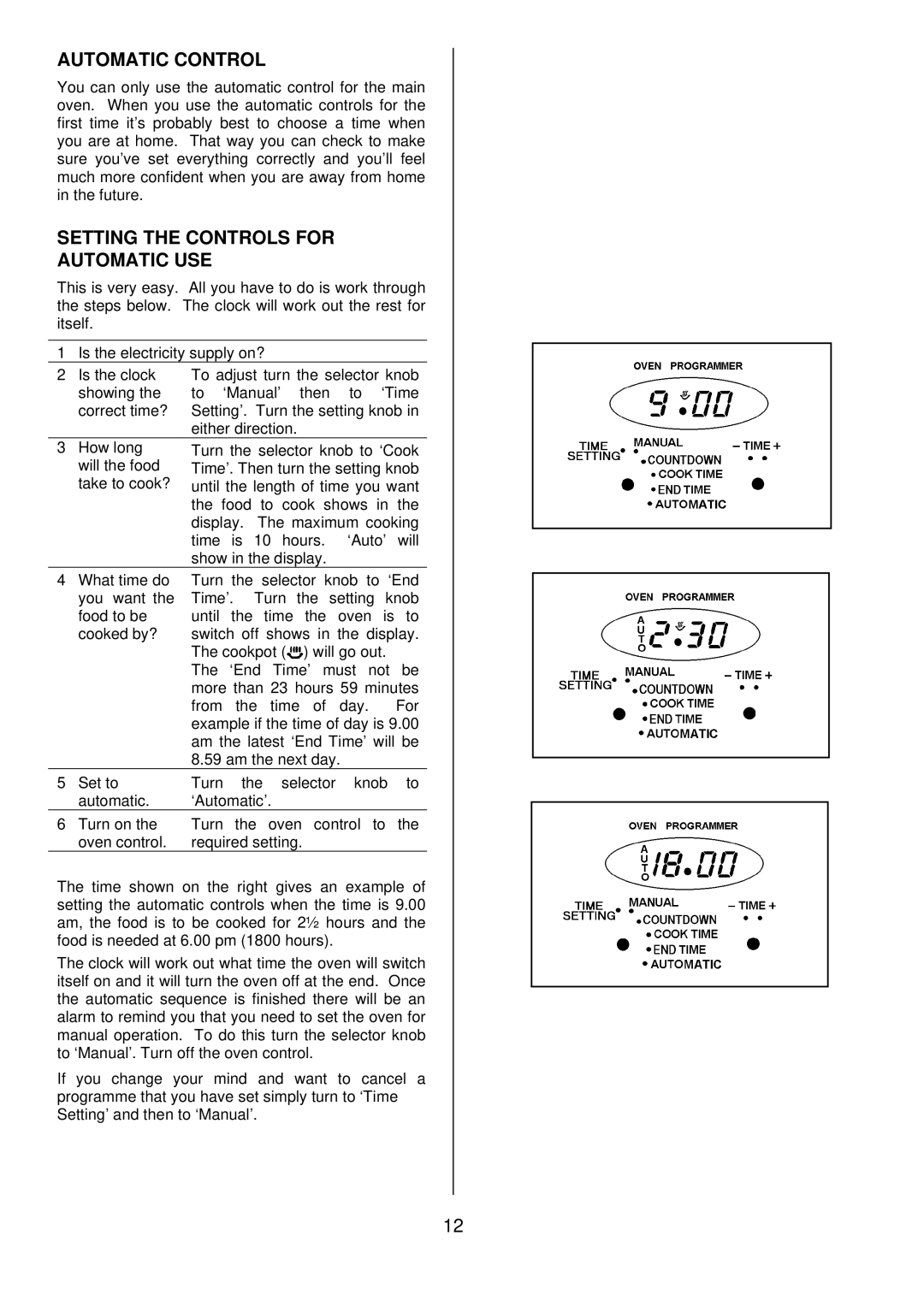 Tricity Bendix SB462 installation instructions Automatic Control, Setting the Controls for Automatic USE 