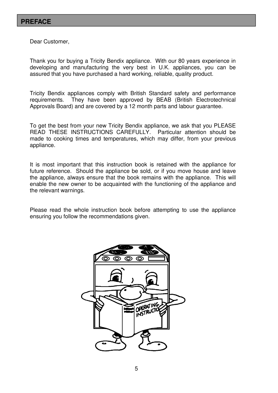 Tricity Bendix SB462 installation instructions Preface 