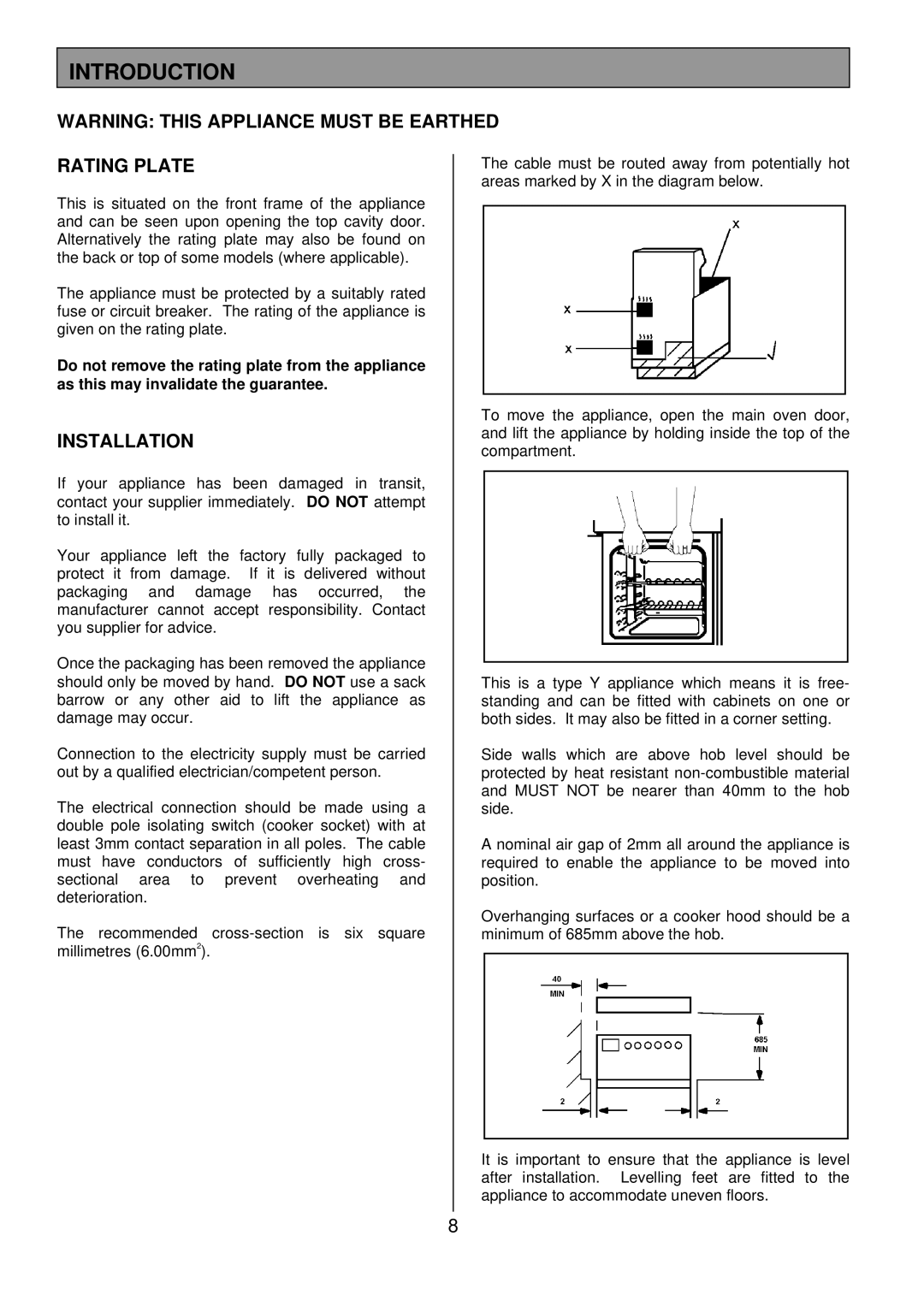 Tricity Bendix SB462 installation instructions Introduction, Rating Plate, Installation 