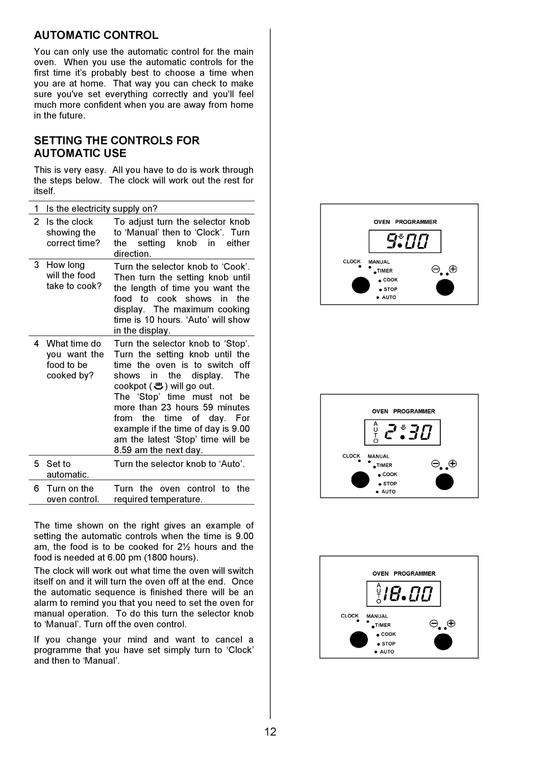 Tricity Bendix SB463 installation instructions Automatic Control, Setting the Controls for Automatic USE 