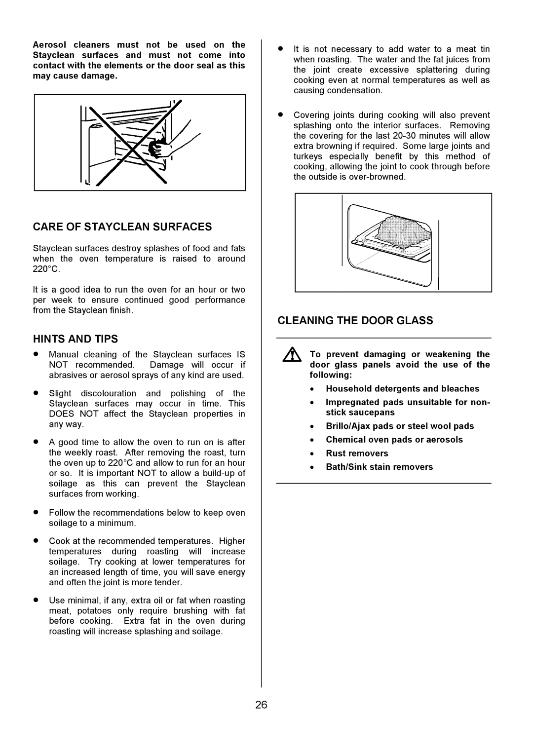 Tricity Bendix SB463 installation instructions Care of Stayclean Surfaces, Cleaning the Door Glass 