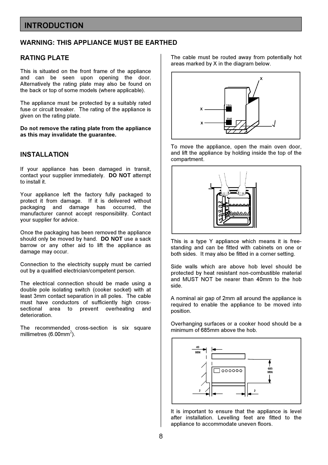 Tricity Bendix SB463 installation instructions Introduction, Rating Plate, Installation 