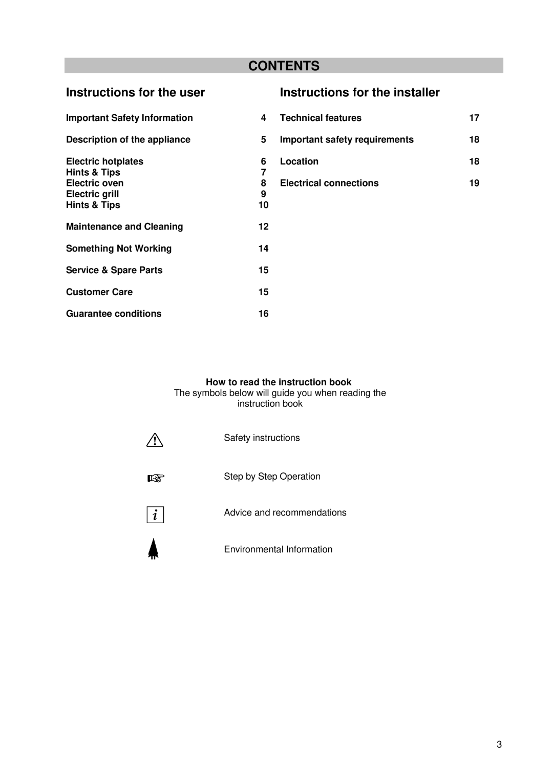 Tricity Bendix SE 210 manual Contents 