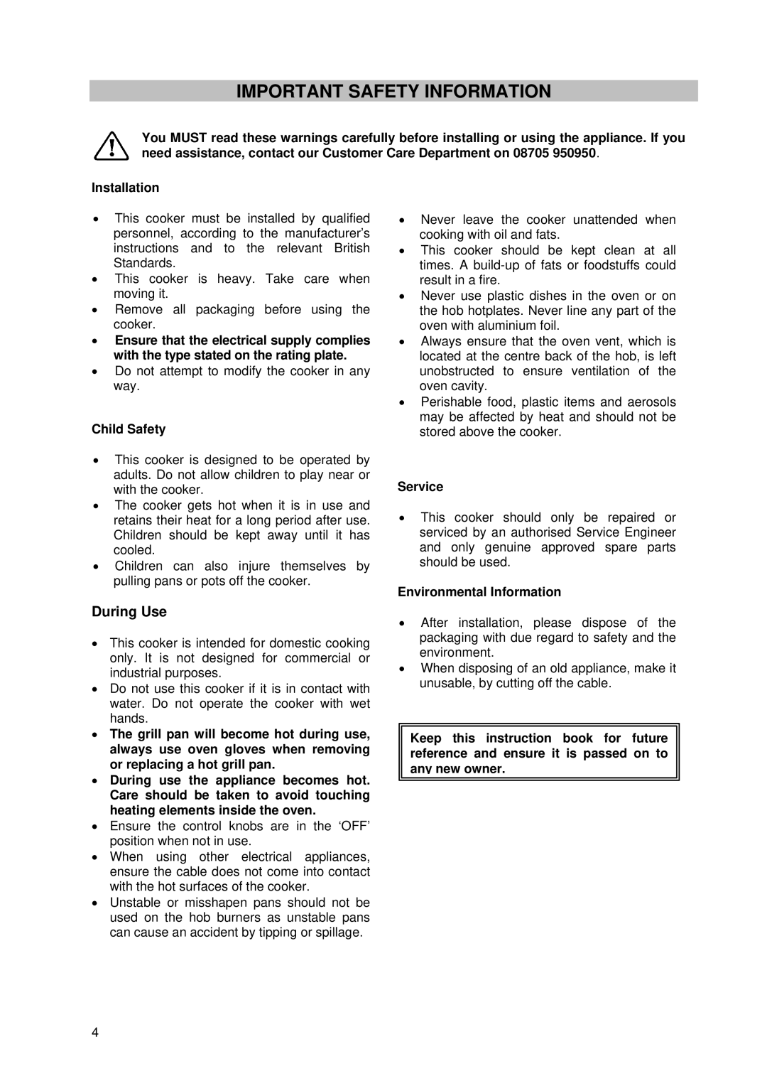 Tricity Bendix SE 210 manual Important Safety Information, During Use, Child Safety, Service, Environmental Information 