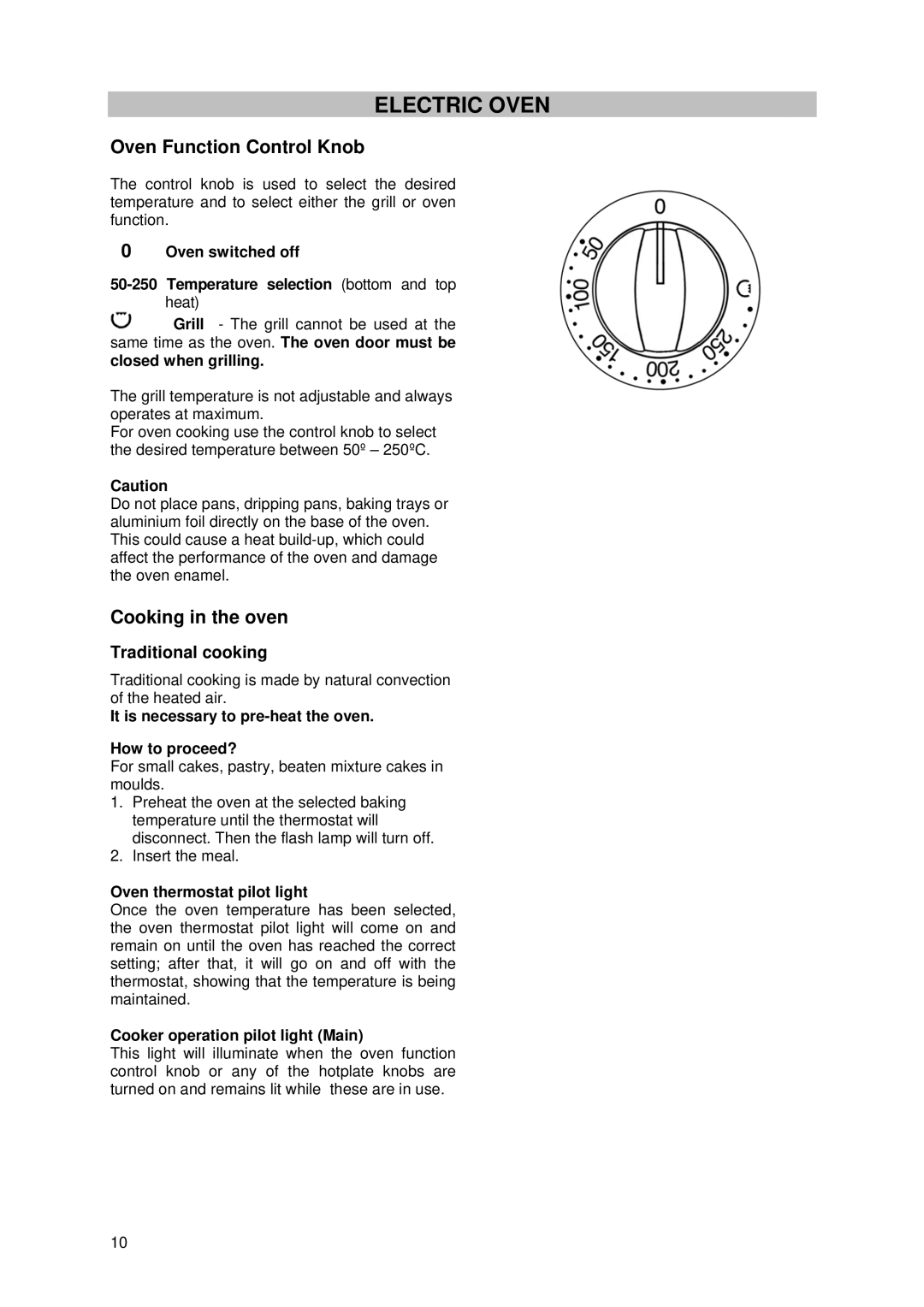 Tricity Bendix SE 211 installation instructions Electric Oven, Traditional cooking 