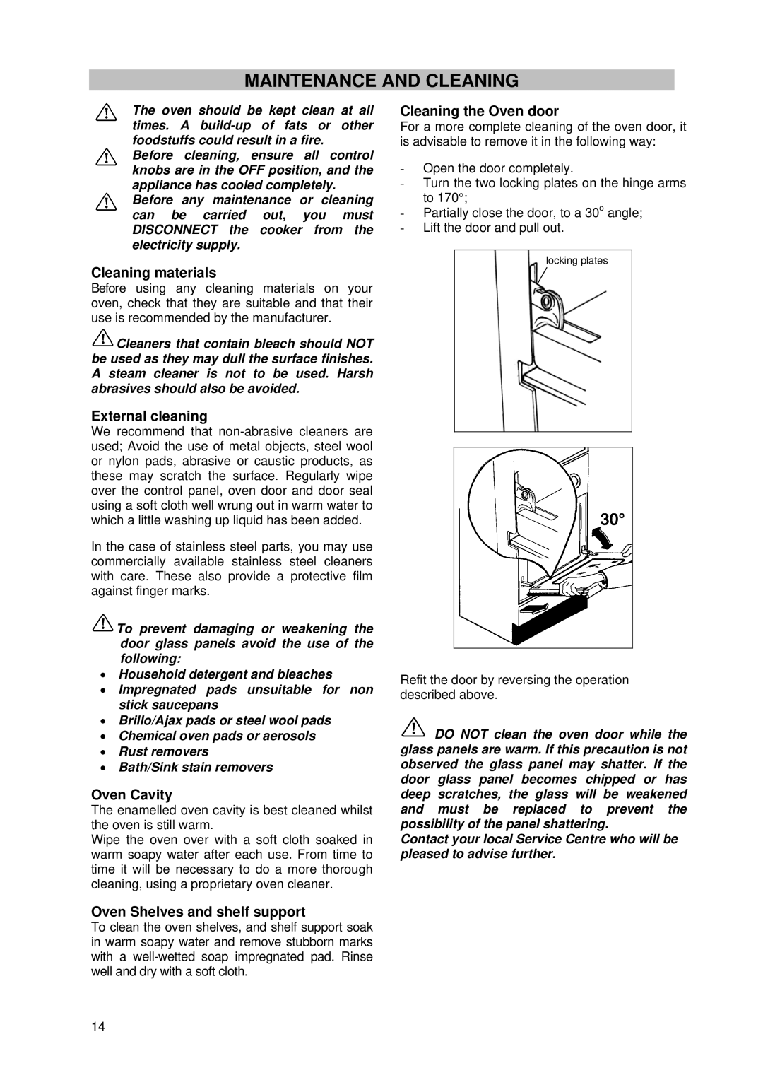 Tricity Bendix SE 211 installation instructions Maintenance and Cleaning 