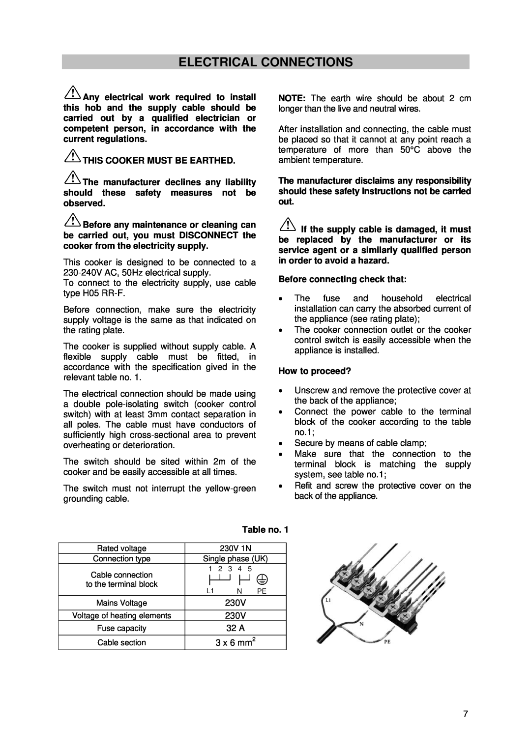 Tricity Bendix SE 211 installation instructions Electrical Connections 