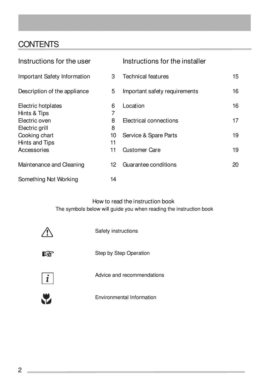 Tricity Bendix SE210/1W installation instructions Contents 