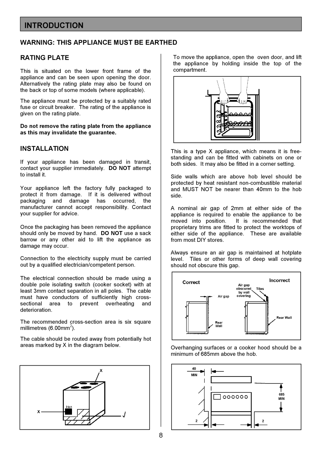 Tricity Bendix SE323 installation instructions Introduction, Rating Plate, Installation 