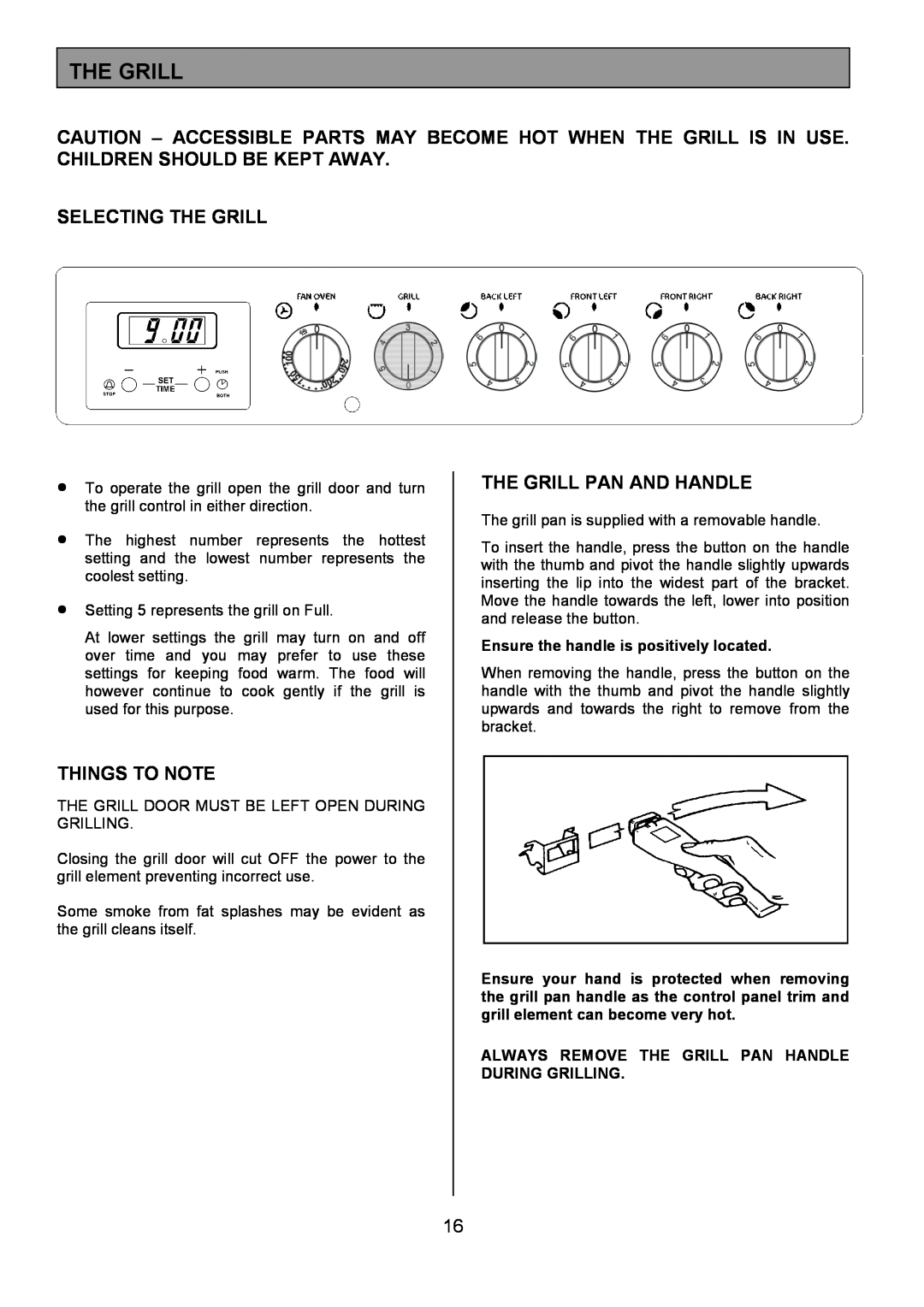 Tricity Bendix SE323 installation instructions Selecting The Grill, Things To Note, The Grill Pan And Handle 