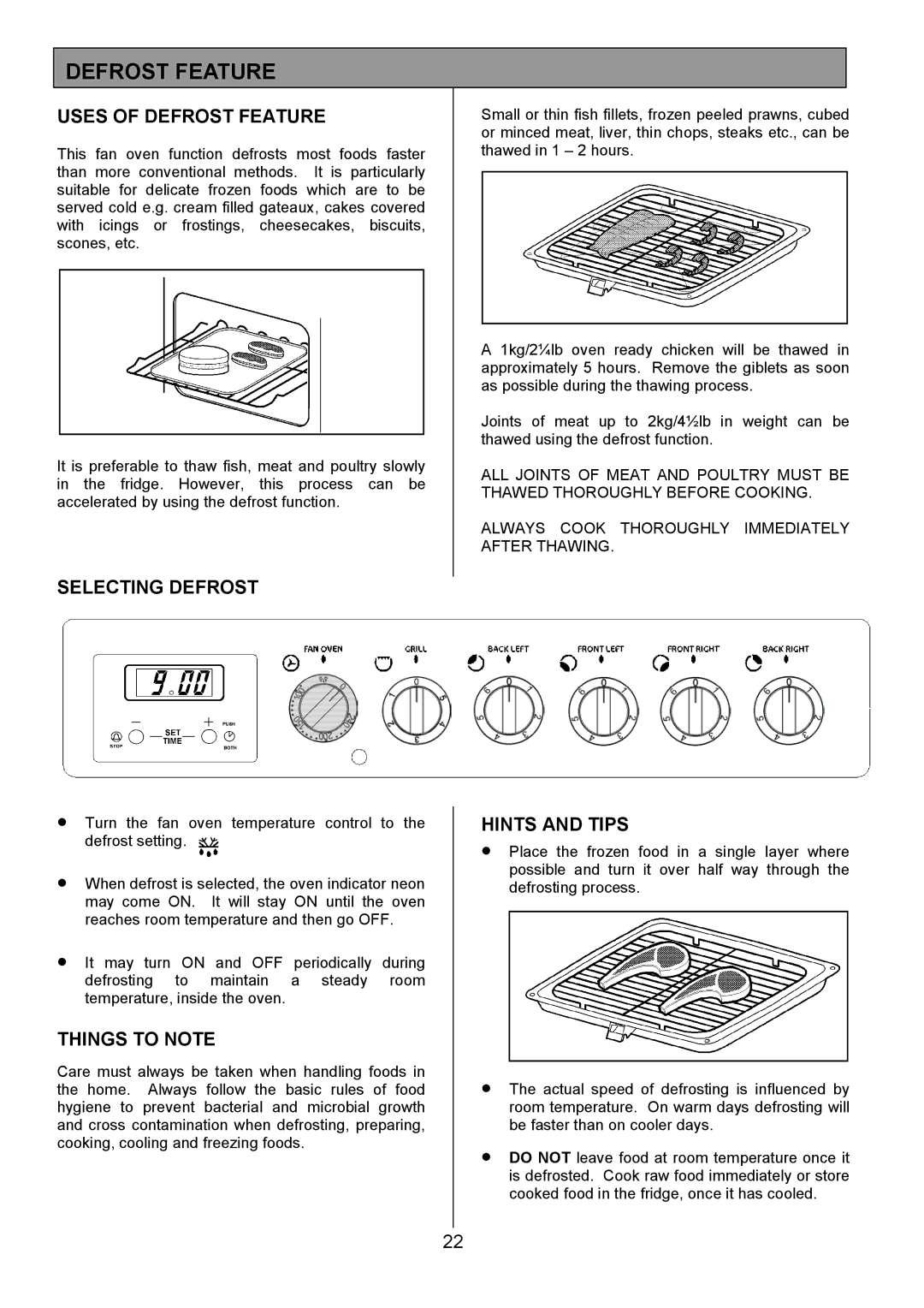 Tricity Bendix SE326 installation instructions Uses of Defrost Feature, Selecting Defrost 