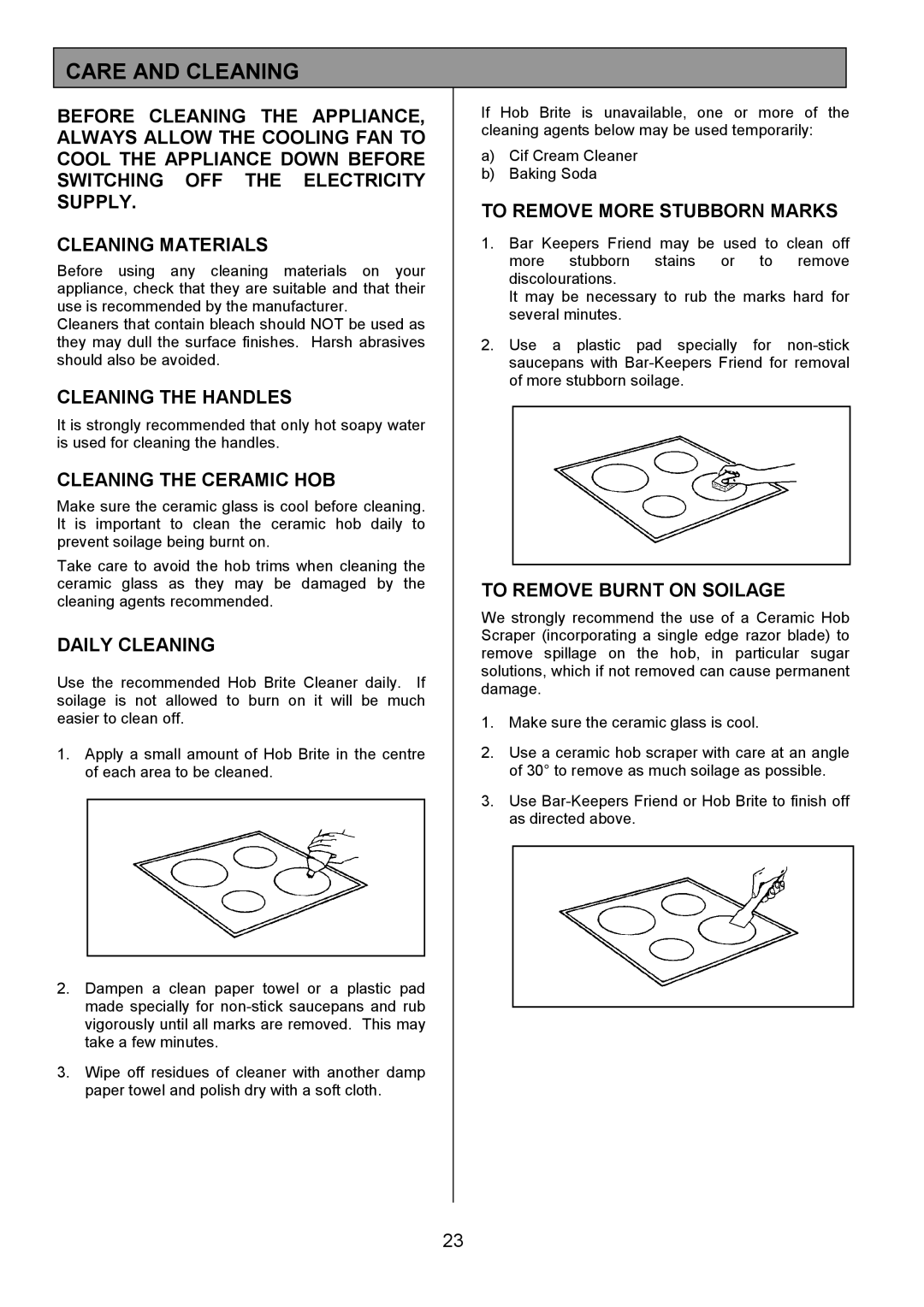 Tricity Bendix SE326 installation instructions Care and Cleaning 