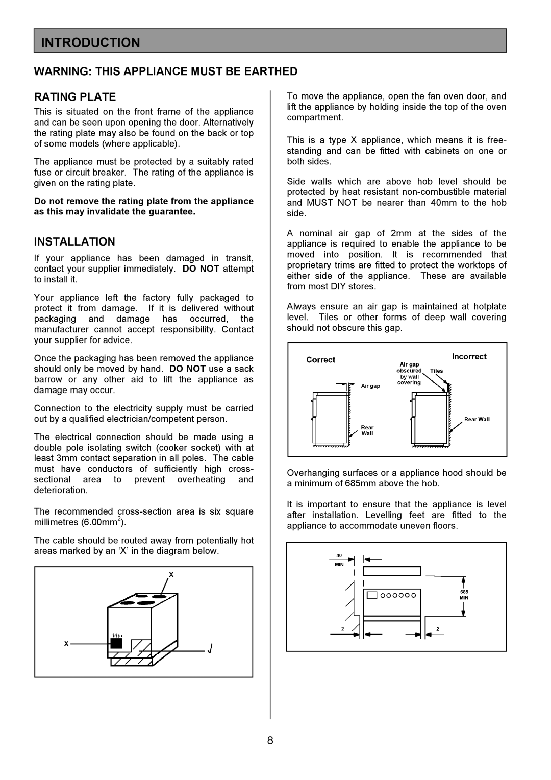 Tricity Bendix SE326 installation instructions Introduction, Rating Plate, Installation 