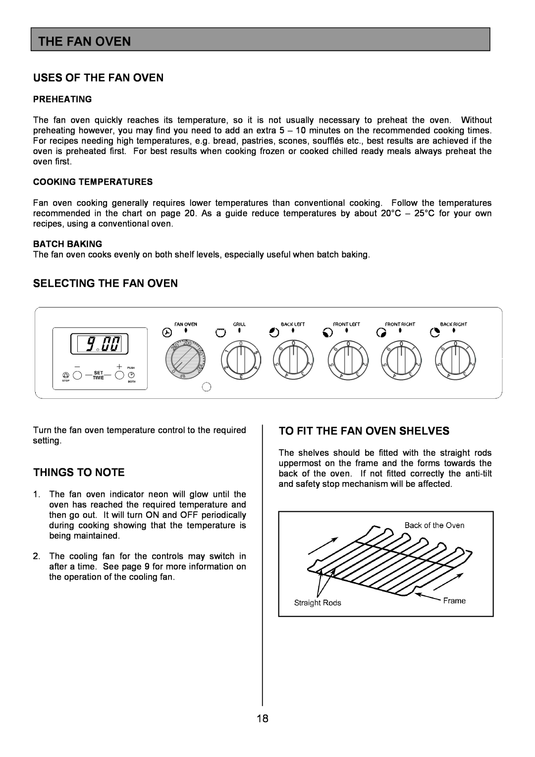Tricity Bendix SE326 Uses Of The Fan Oven, Selecting The Fan Oven, To Fit The Fan Oven Shelves, Things To Note 