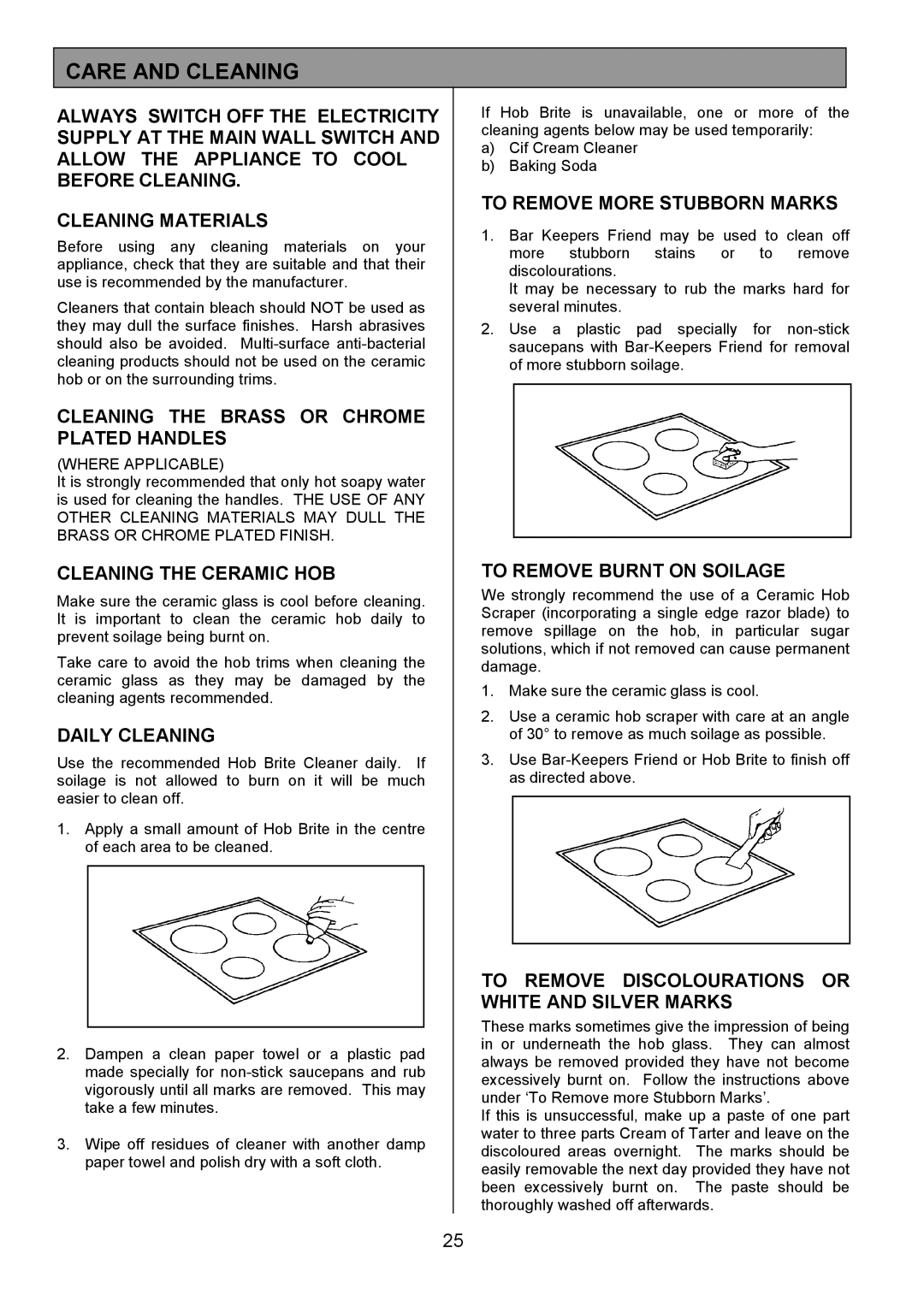 Tricity Bendix SE340 installation instructions Care and Cleaning 