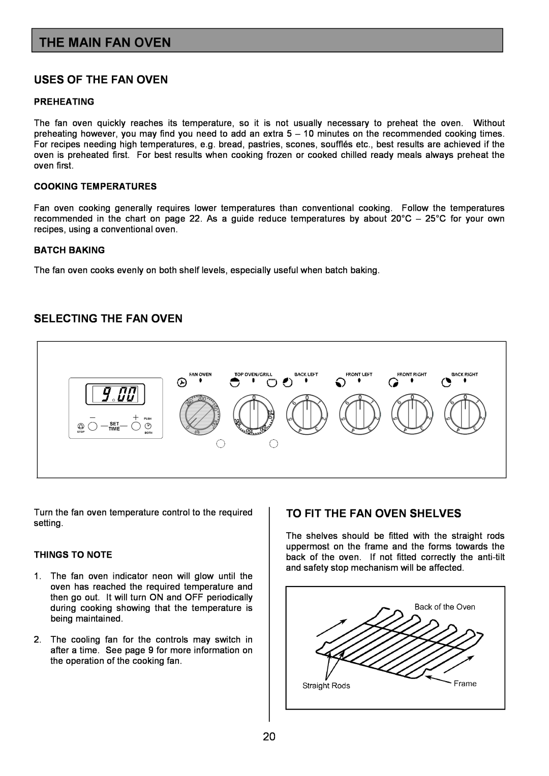 Tricity Bendix SE340 The Main Fan Oven, Uses Of The Fan Oven, Selecting The Fan Oven, To Fit The Fan Oven Shelves 