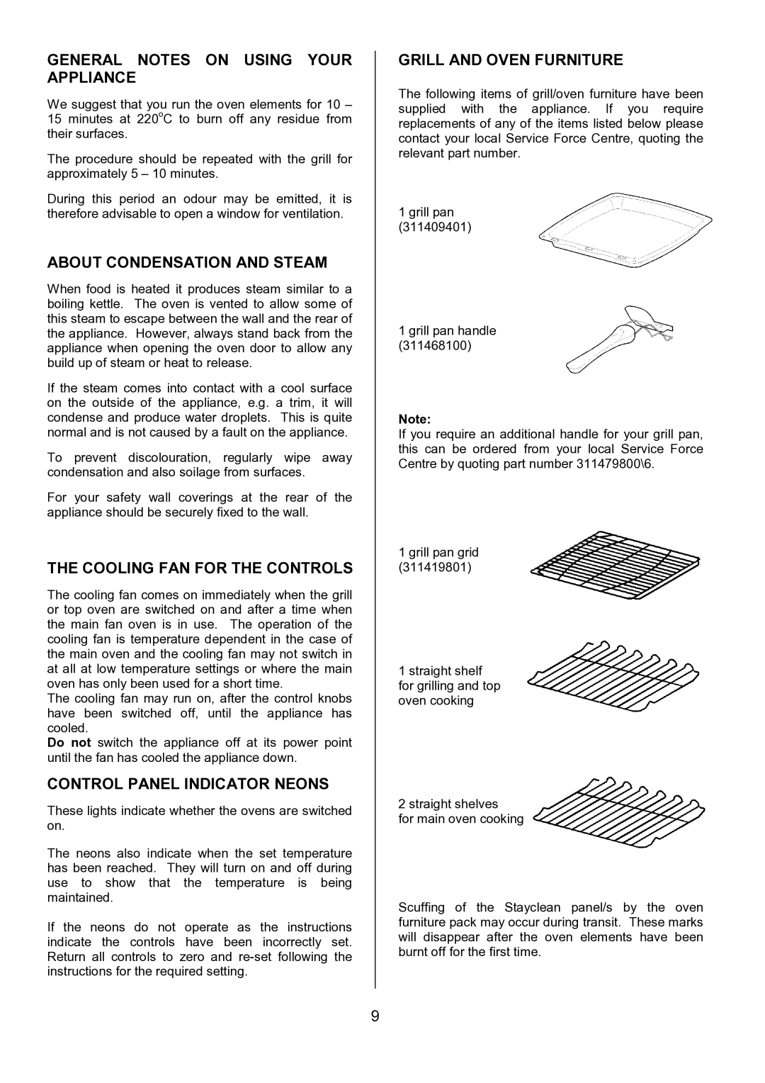 Tricity Bendix SE402 General Notes on Using Your Appliance, About Condensation and Steam, Cooling FAN for the Controls 