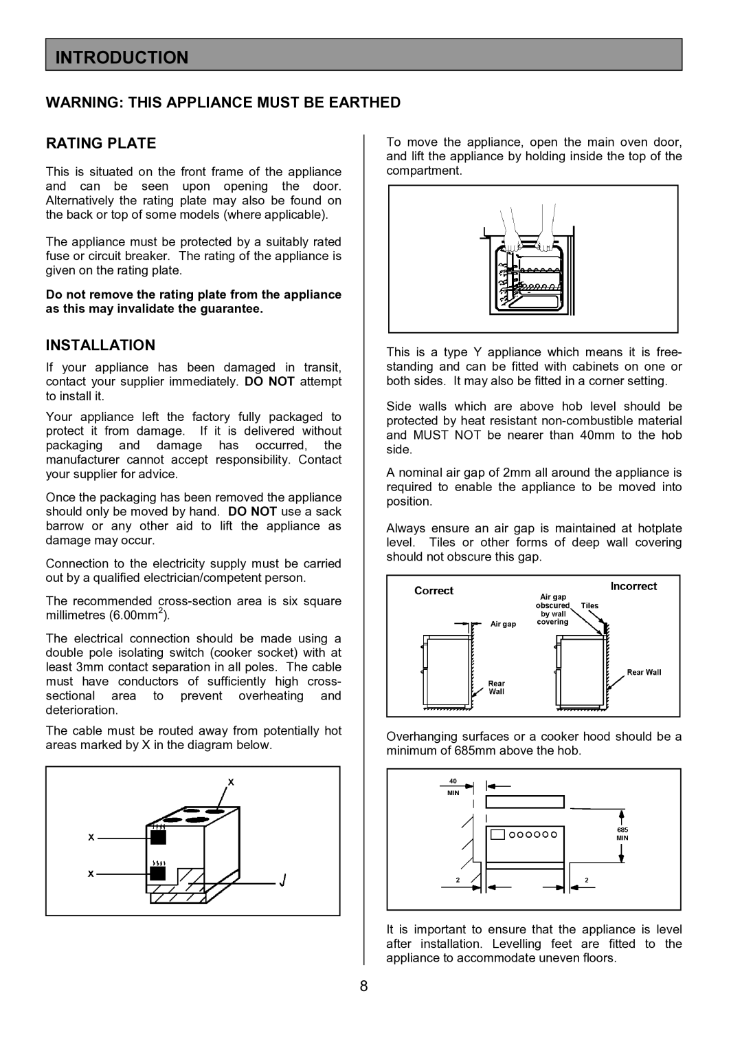 Tricity Bendix SE424 installation instructions Introduction, Rating Plate, Installation 