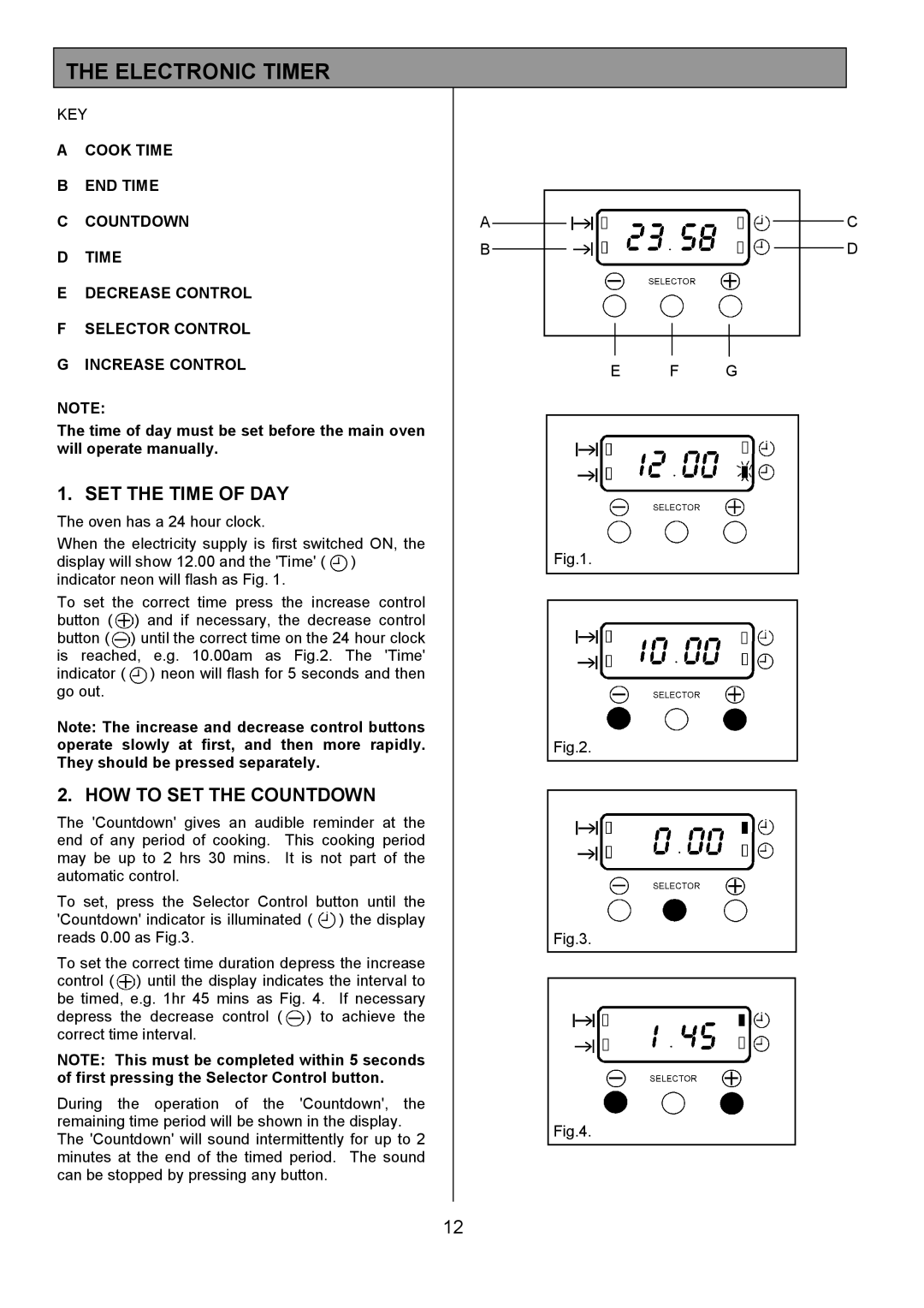 Tricity Bendix SE454 installation instructions Electronic Timer, SET the Time of DAY, HOW to SET the Countdown 