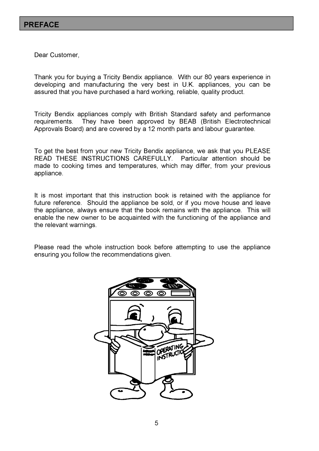 Tricity Bendix SE454 installation instructions Preface 