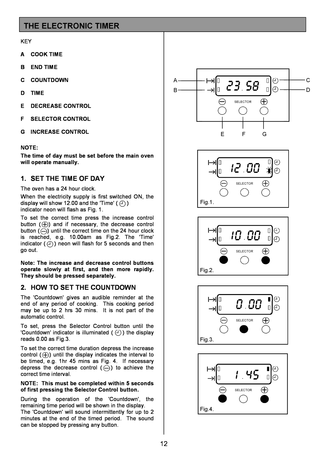 Tricity Bendix SE454 installation instructions The Electronic Timer, Set The Time Of Day, How To Set The Countdown 