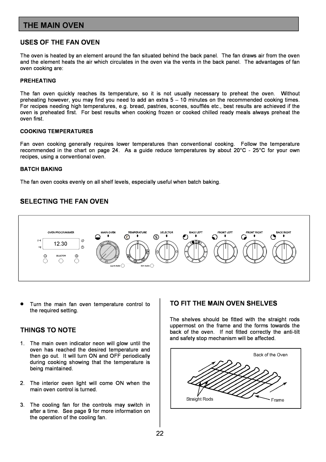 Tricity Bendix SE454 Uses Of The Fan Oven, Selecting The Fan Oven, To Fit The Main Oven Shelves, Things To Note 