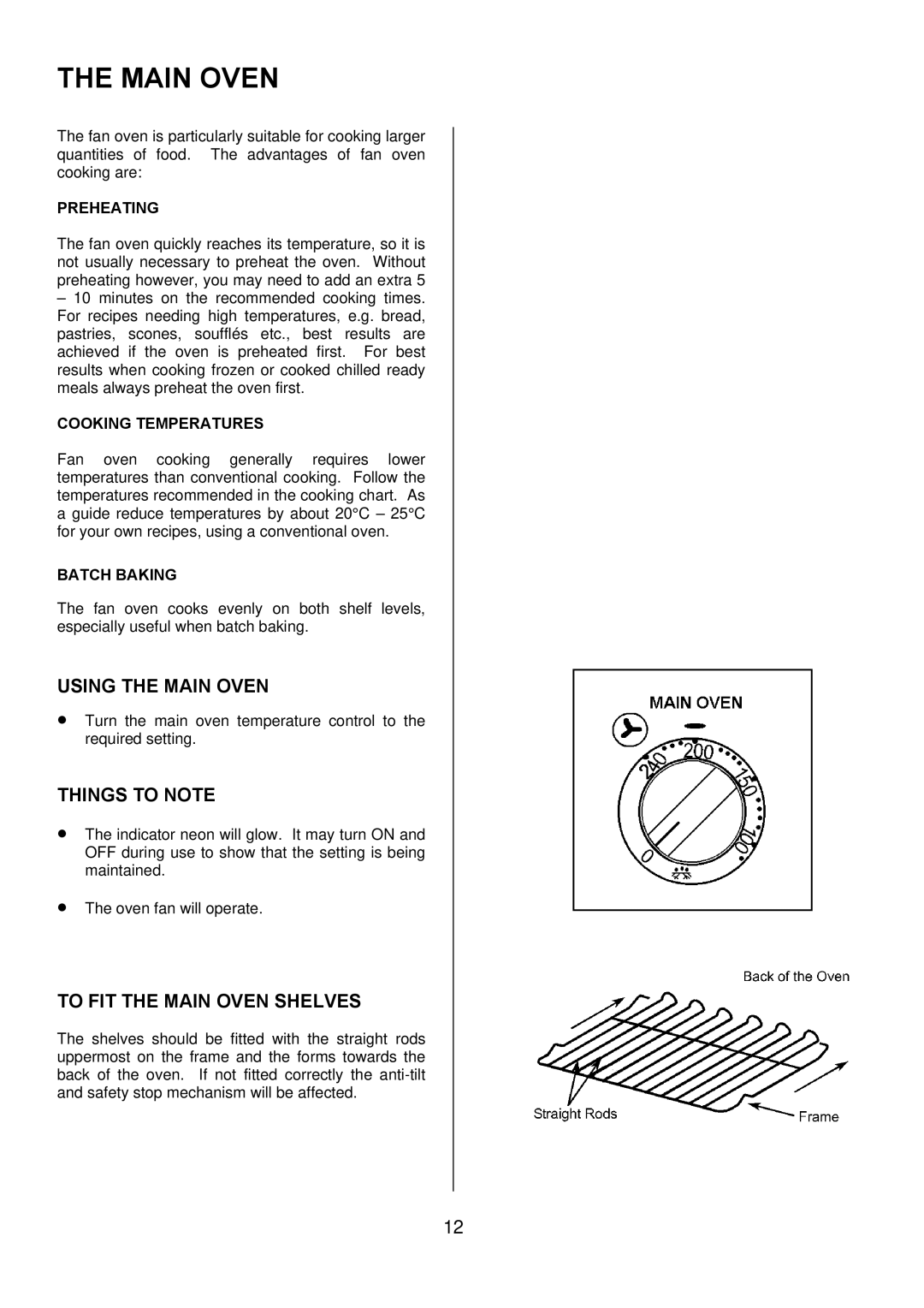 Tricity Bendix SE501 installation instructions Using the Main Oven, To FIT the Main Oven Shelves 