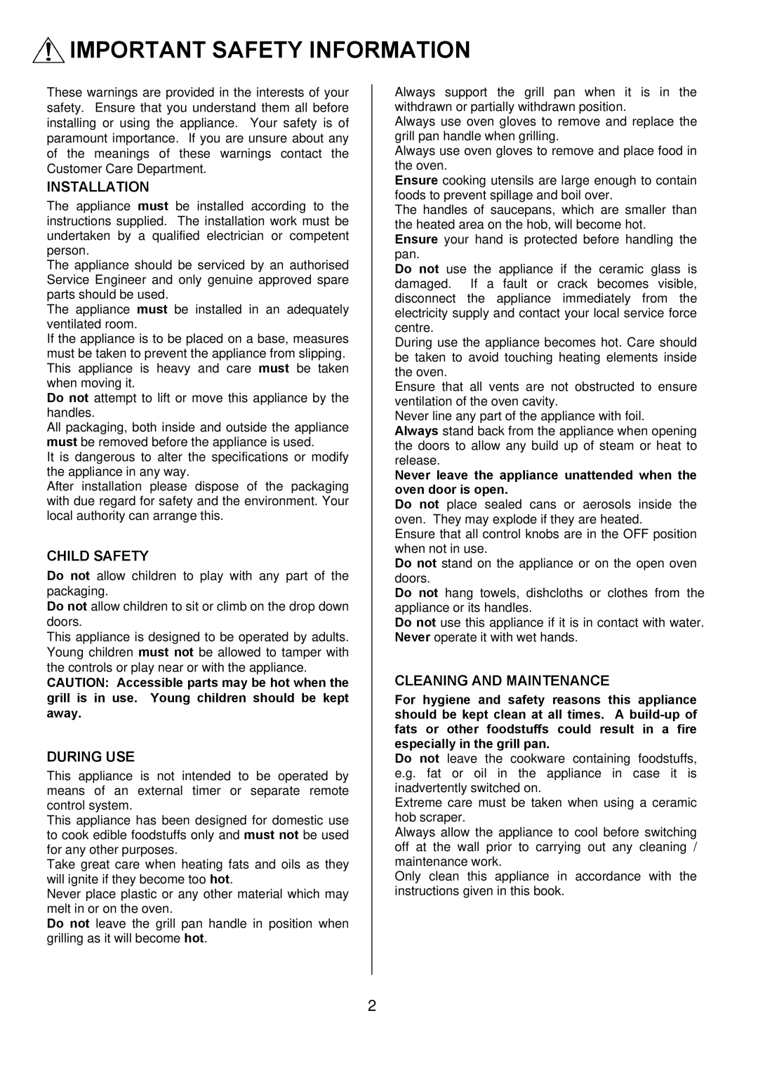 Tricity Bendix SE501 installation instructions Important Safety Information, Installation 