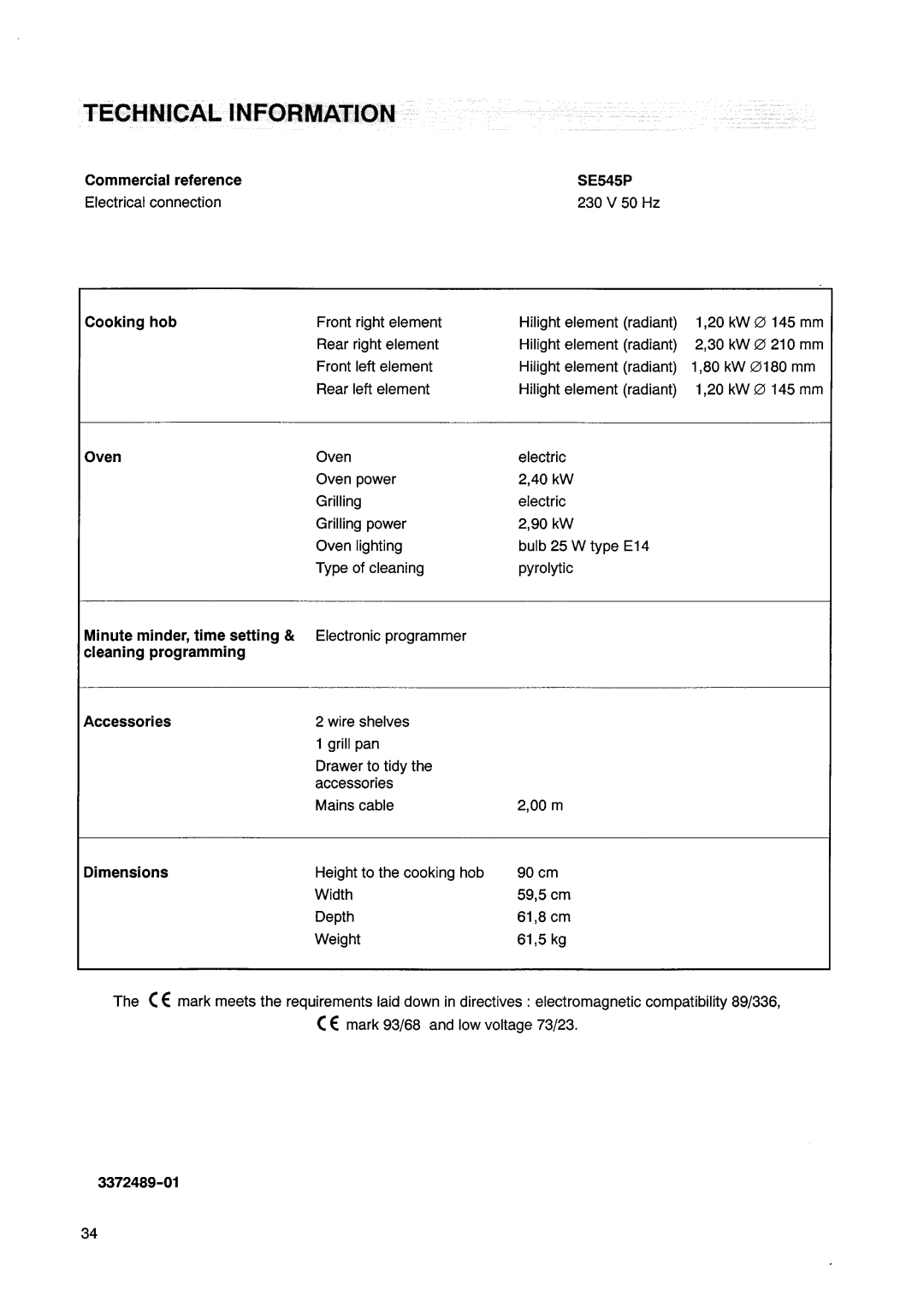 Tricity Bendix SE545P manual 