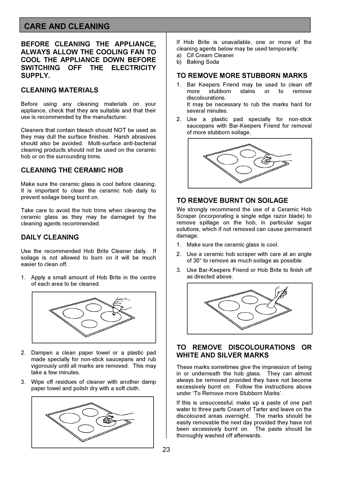 Tricity Bendix SE550 installation instructions Care and Cleaning 