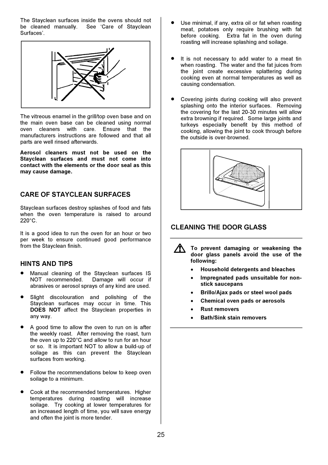 Tricity Bendix SE550 installation instructions Care of Stayclean Surfaces, Cleaning the Door Glass 