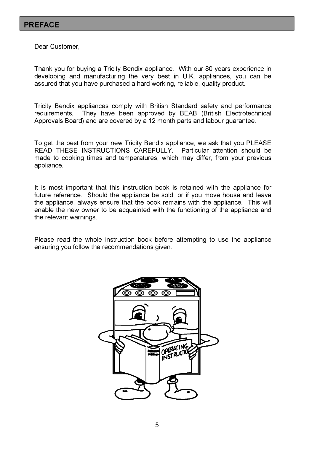 Tricity Bendix SE550 installation instructions Preface 