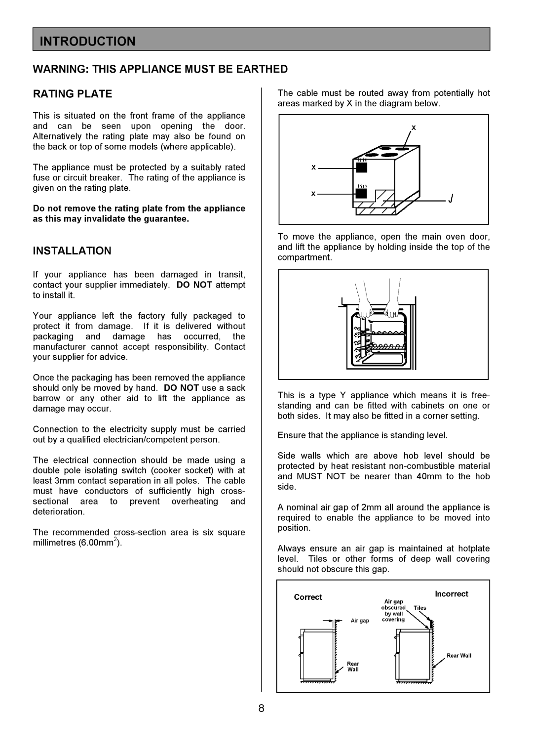 Tricity Bendix SE550 installation instructions Introduction, Rating Plate, Installation 