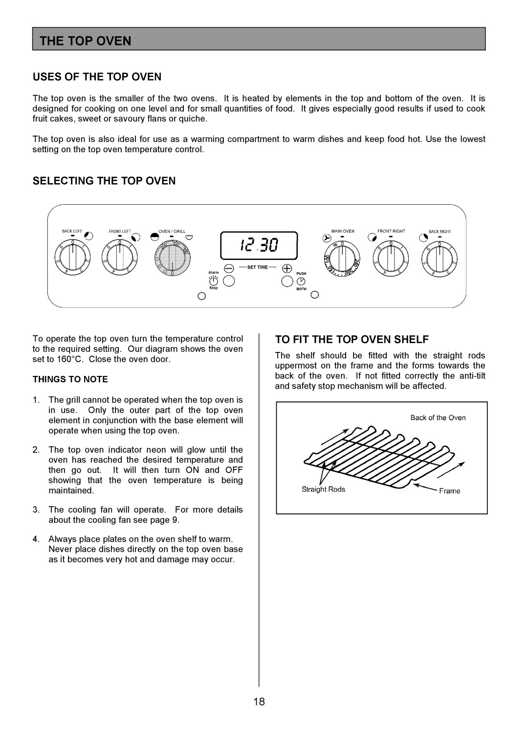 Tricity Bendix SE553 Uses of the TOP Oven, Selecting the TOP Oven, To FIT the TOP Oven Shelf, Things to Note 