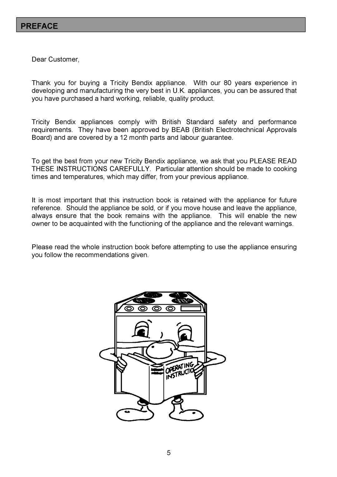 Tricity Bendix SE554 installation instructions Preface 