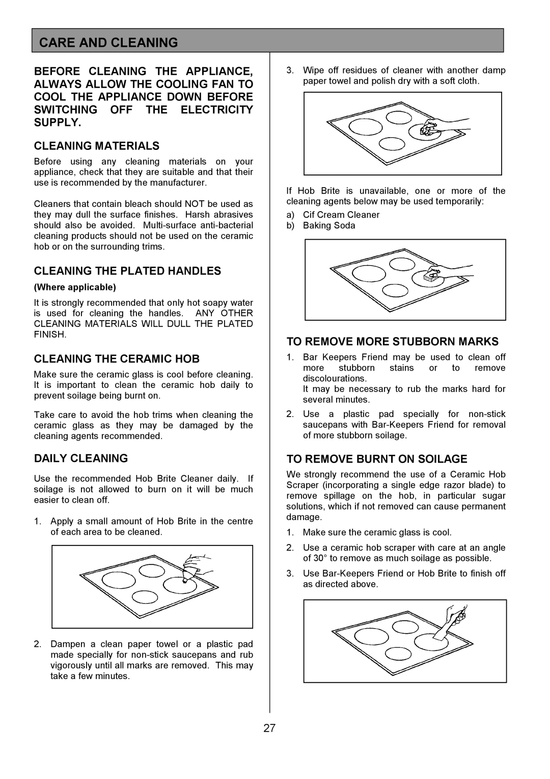 Tricity Bendix SE555 installation instructions Care and Cleaning 