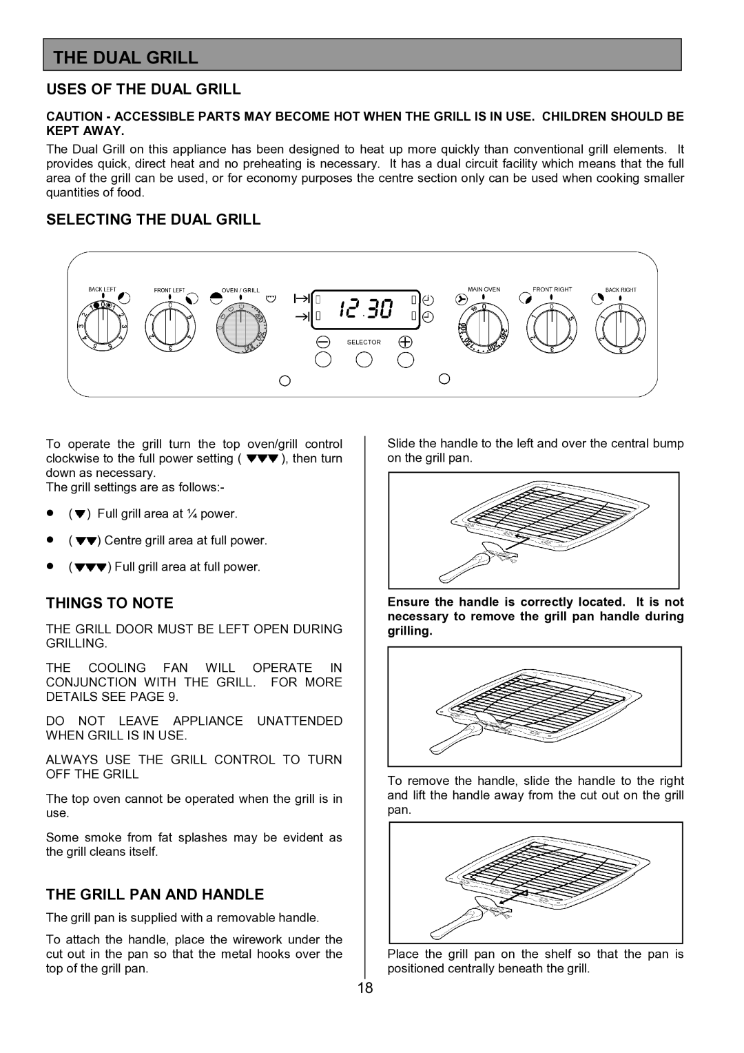 Tricity Bendix SE556 installation instructions Uses of the Dual Grill, Selecting the Dual Grill, Grill PAN and Handle 