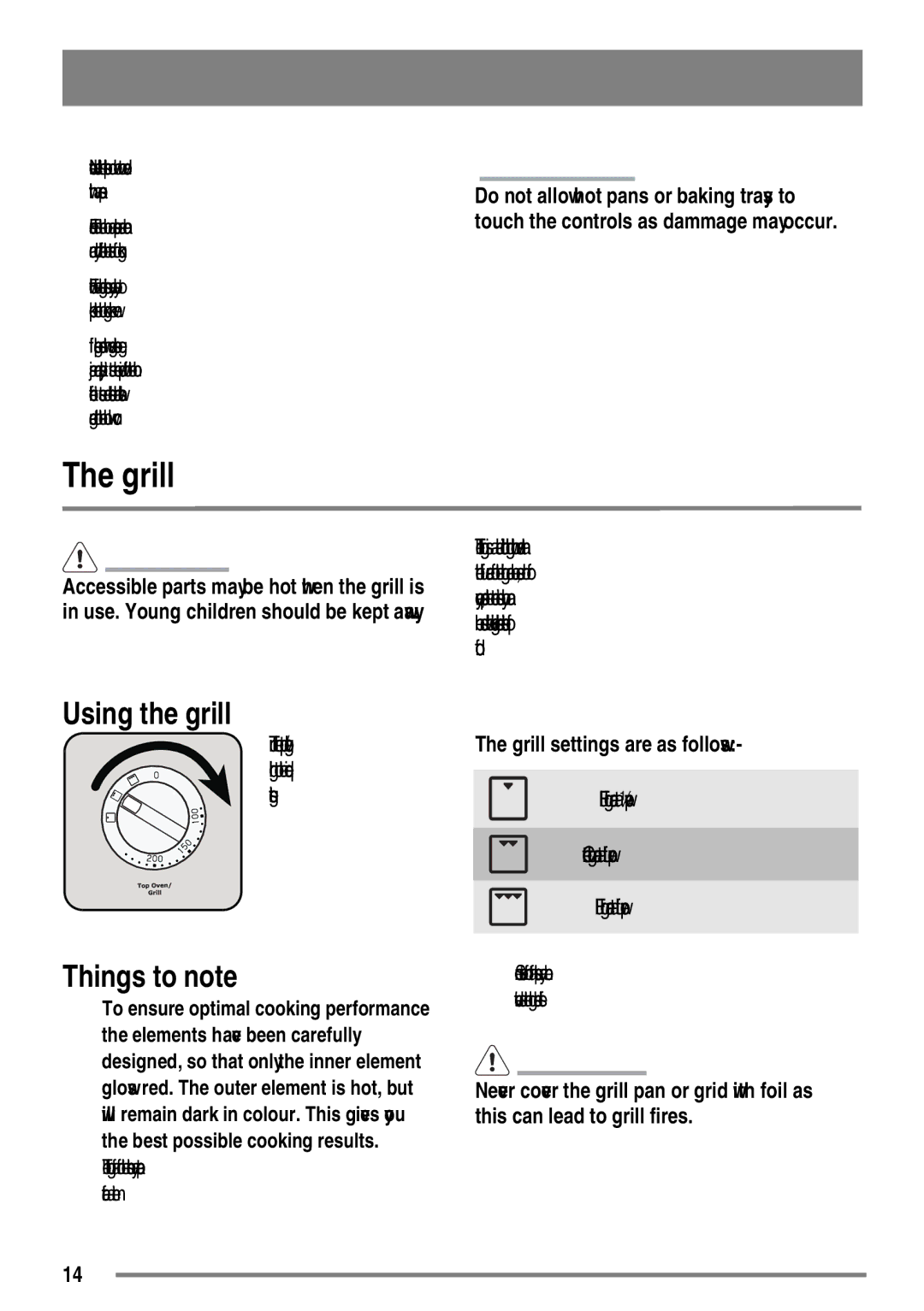 Tricity Bendix SE558 Grill, Using the grill, Things to note, Cooling fan for the controls may operate after a time 