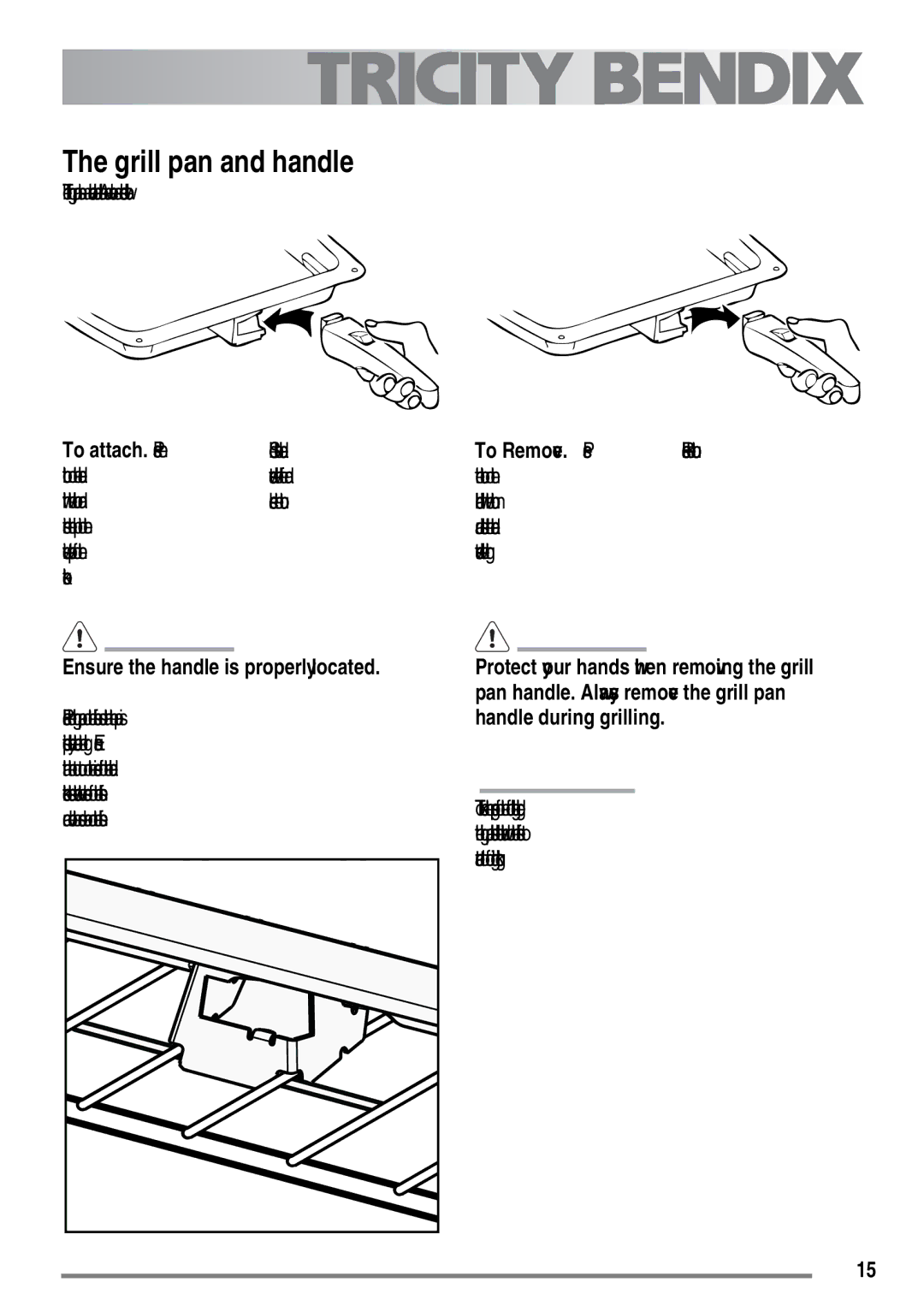 Tricity Bendix SE558 user manual Grill pan and handle, Button on, Slide the handle Towards the right 