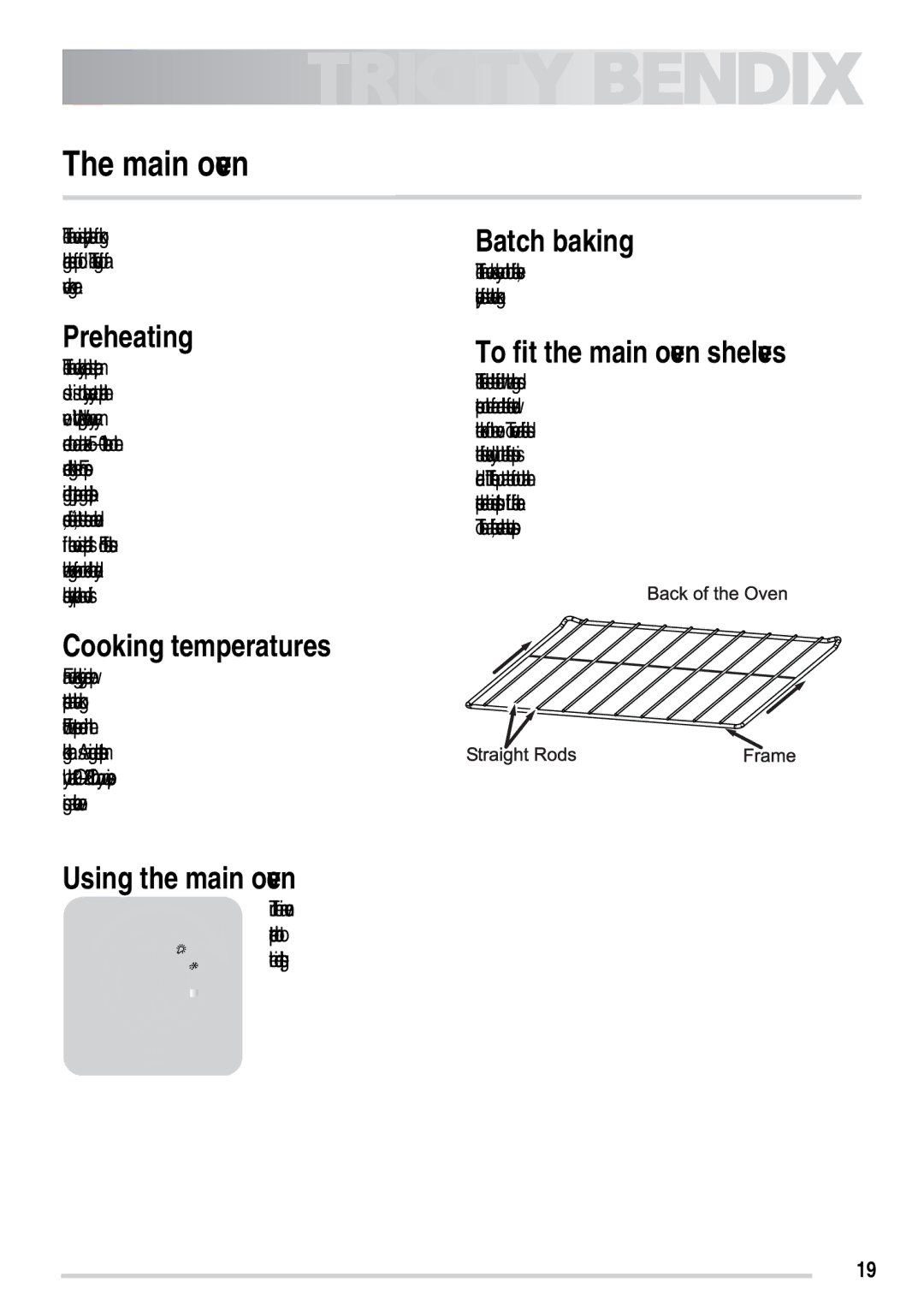 Tricity Bendix SE558 user manual Main oven 