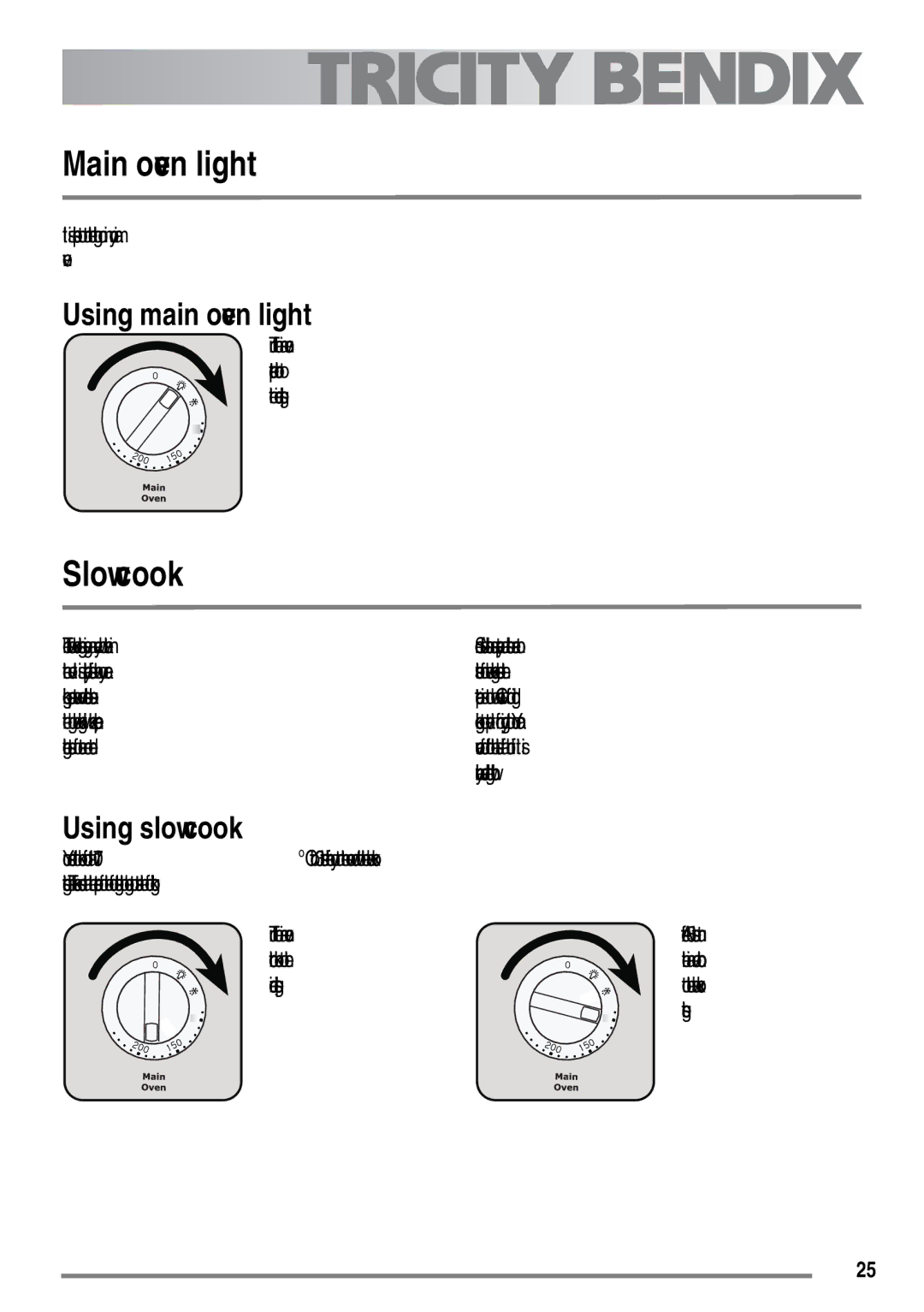 Tricity Bendix SE558 user manual Main oven light, Slow cook, Using main oven light, Using slow cook 