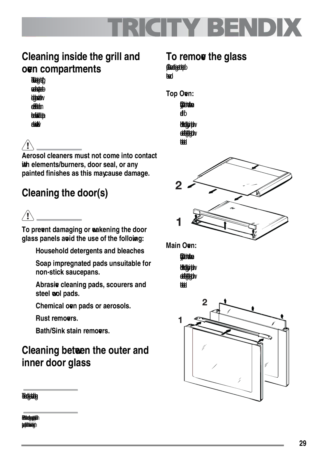 Tricity Bendix SE558 user manual Cleaning the doors, To remove the glass 