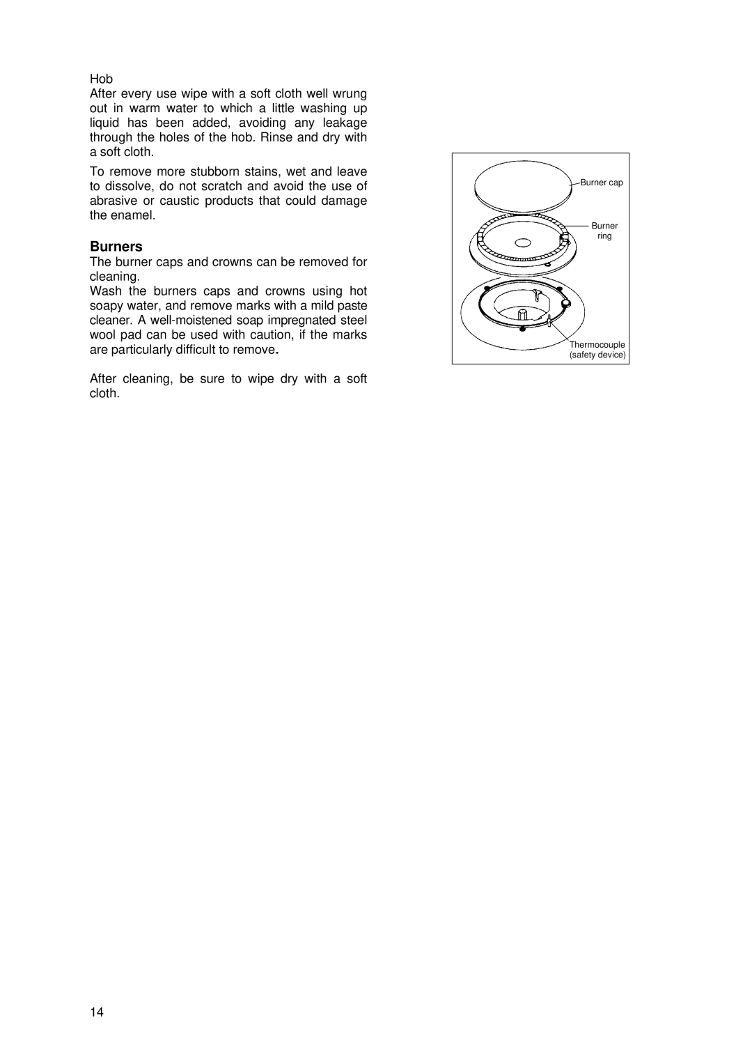 Tricity Bendix SG 205WL manual Burners 